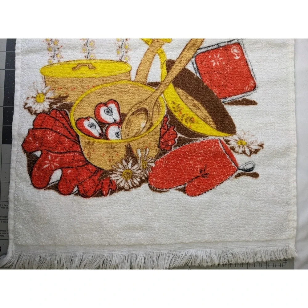 Kitchen Hand Towel Apple Pots Spoon 15x22 Inch‎ Vintage